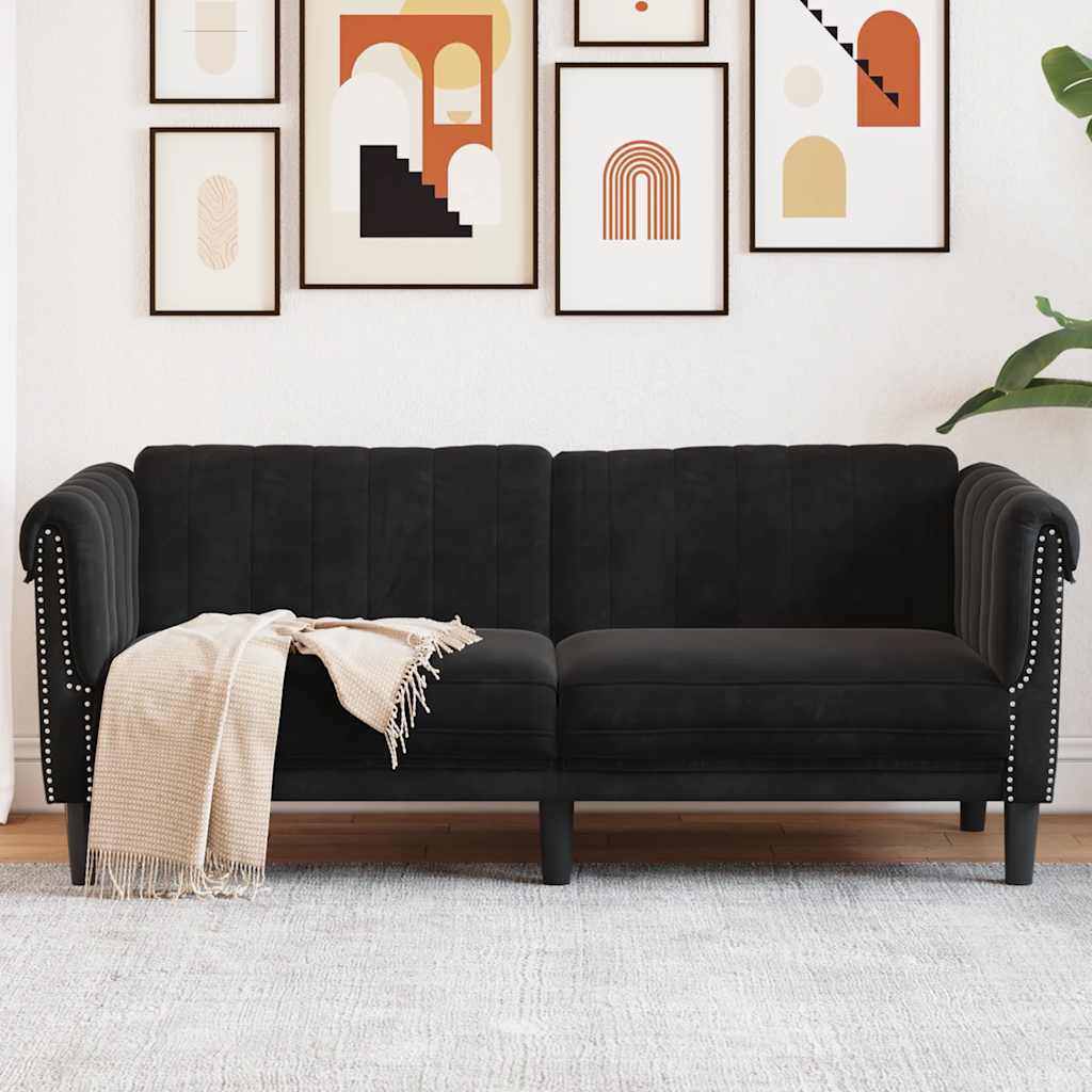 vidaXL Sofa dwuosobowa, czarna, aksamit