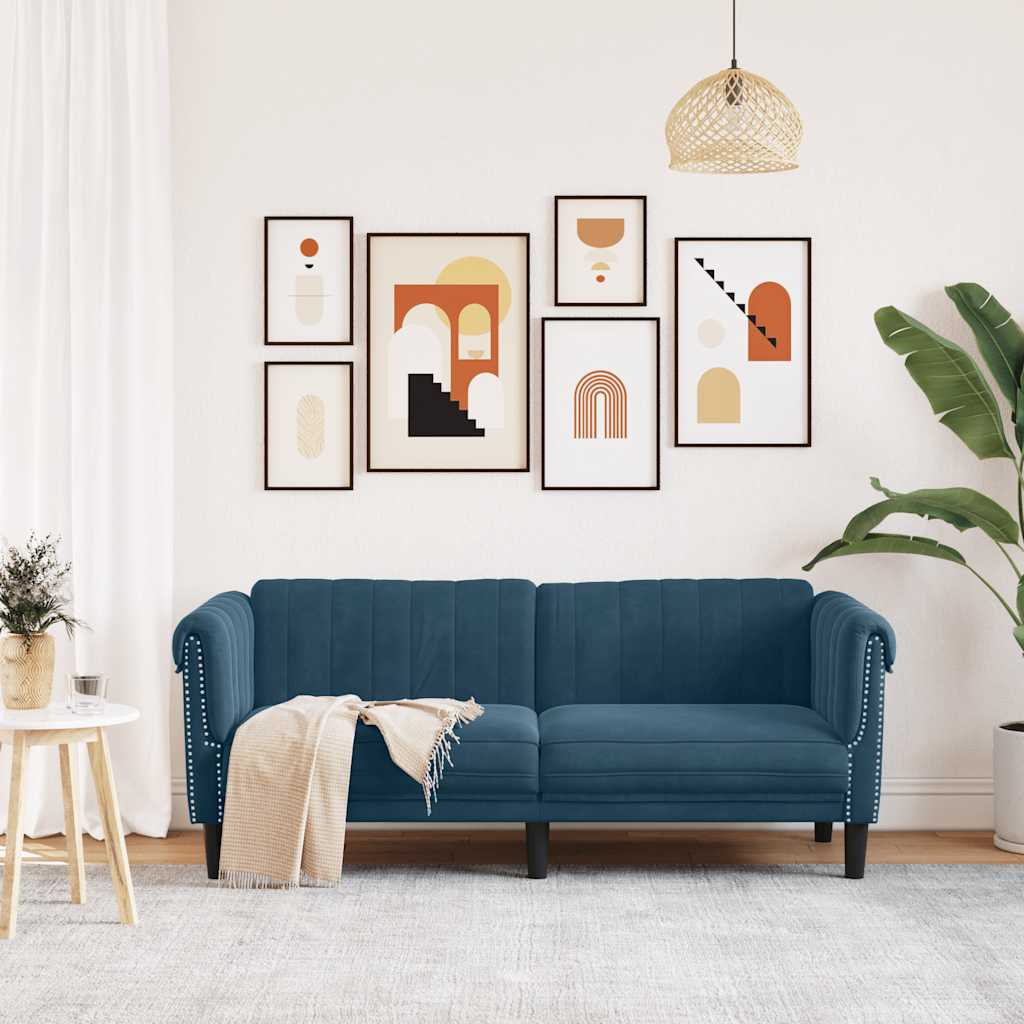 vidaXL Sofa dwuosobowa, niebieska, aksamit