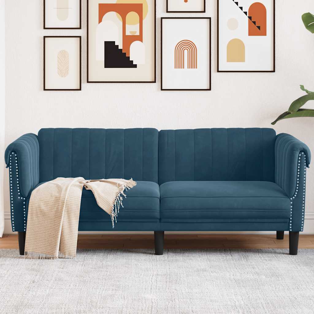 vidaXL Sofa dwuosobowa, niebieska, aksamit