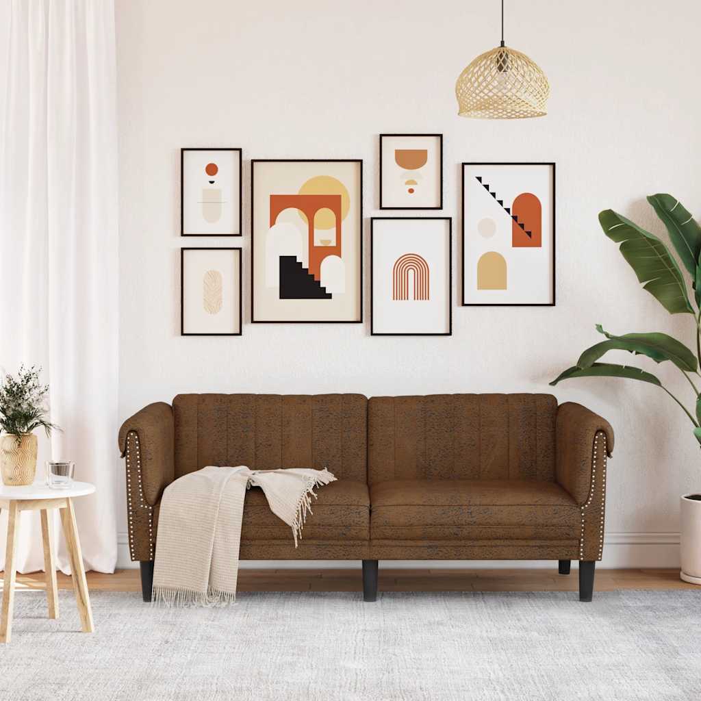 vidaXL Sofa 2-os., brązowa, sztuczna skóra zamszowa