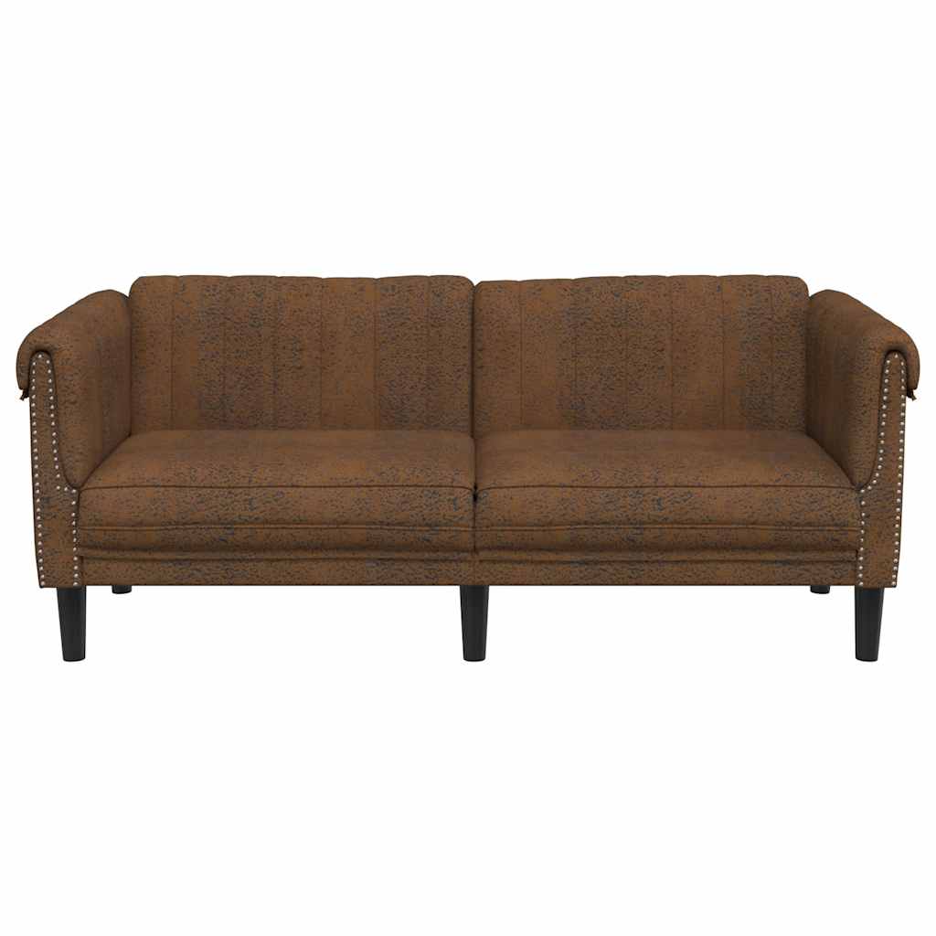 vidaXL Sofa 2-os., brązowa, sztuczna skóra zamszowa