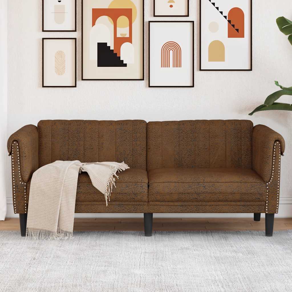vidaXL Sofa 2-os., brązowa, sztuczna skóra zamszowa