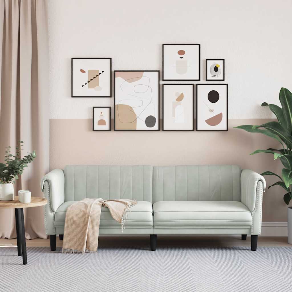 vidaXL Sofa 3-osobowa, jasnoszara, tapicerowana aksamitem