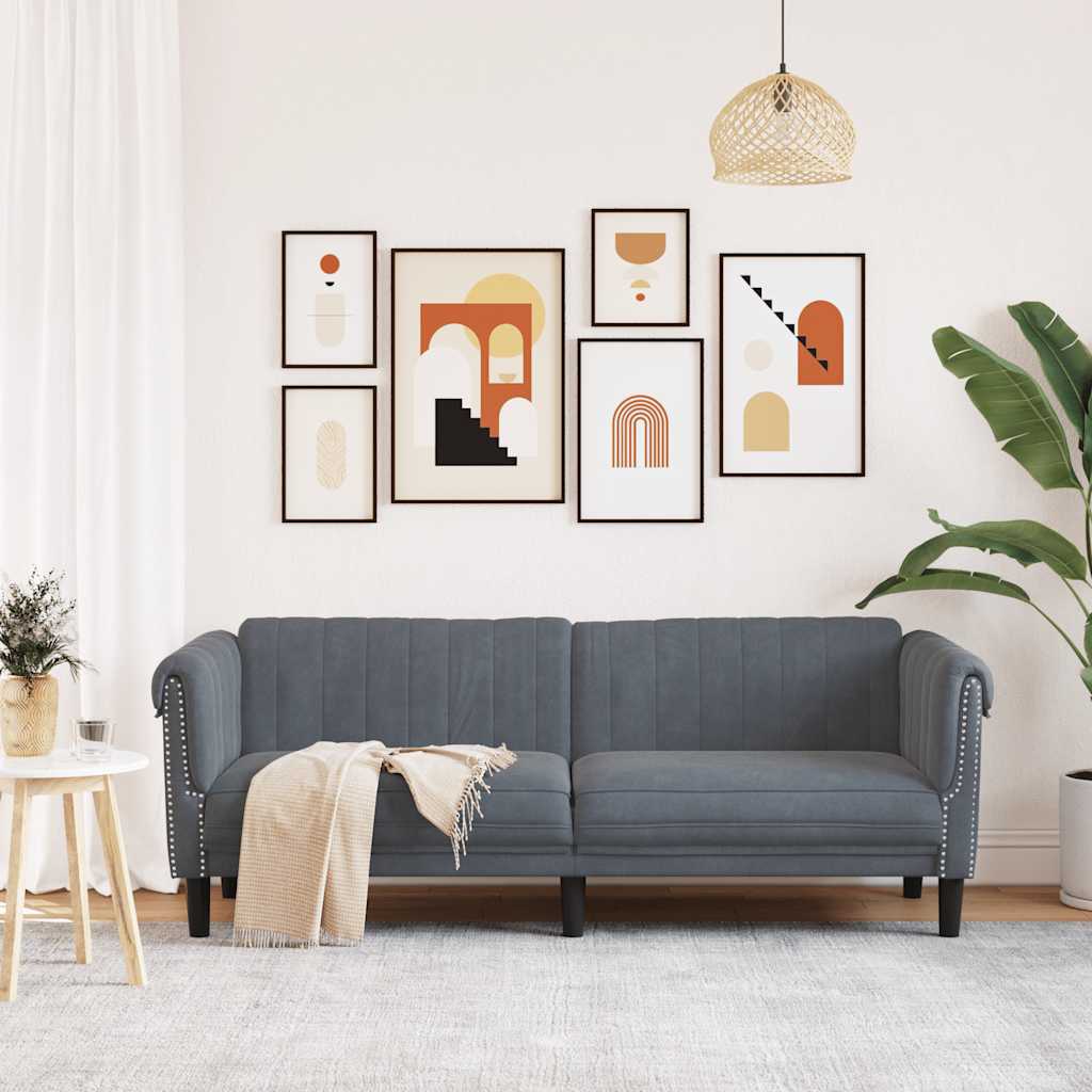 vidaXL Sofa 3-osobowa, ciemnoszara, tapicerowana aksamitem