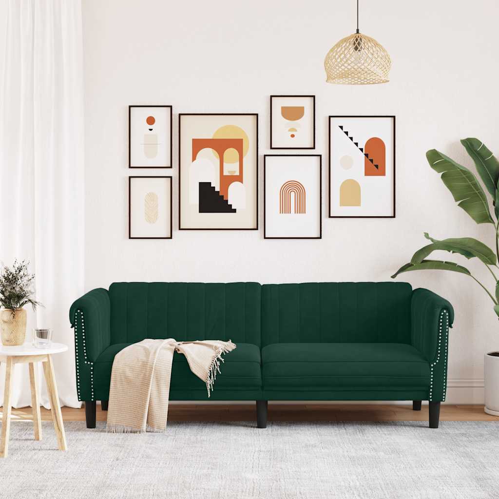 vidaXL Sofa 3-osobowa, ciemnozielona, tapicerowana aksamitem