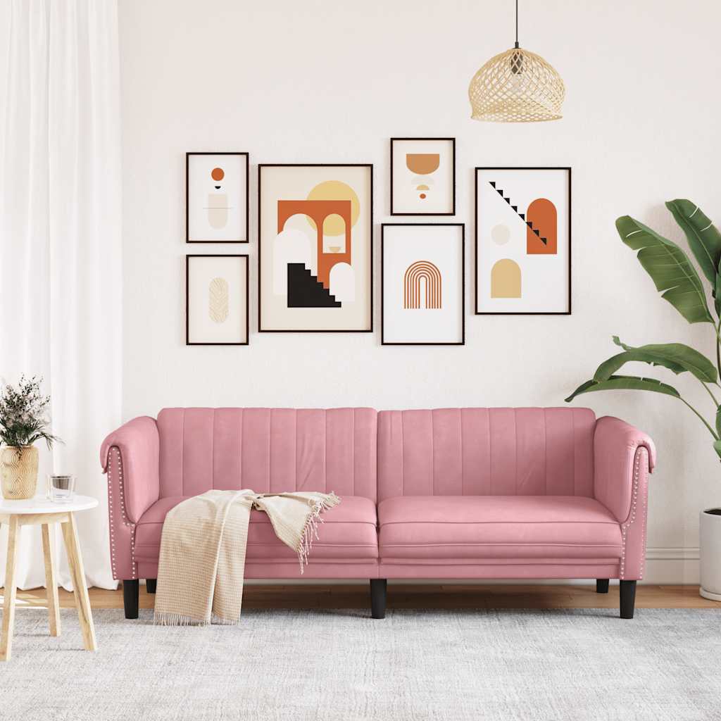 vidaXL Sofa 3-osobowa, różowa, tapicerowana aksamitem