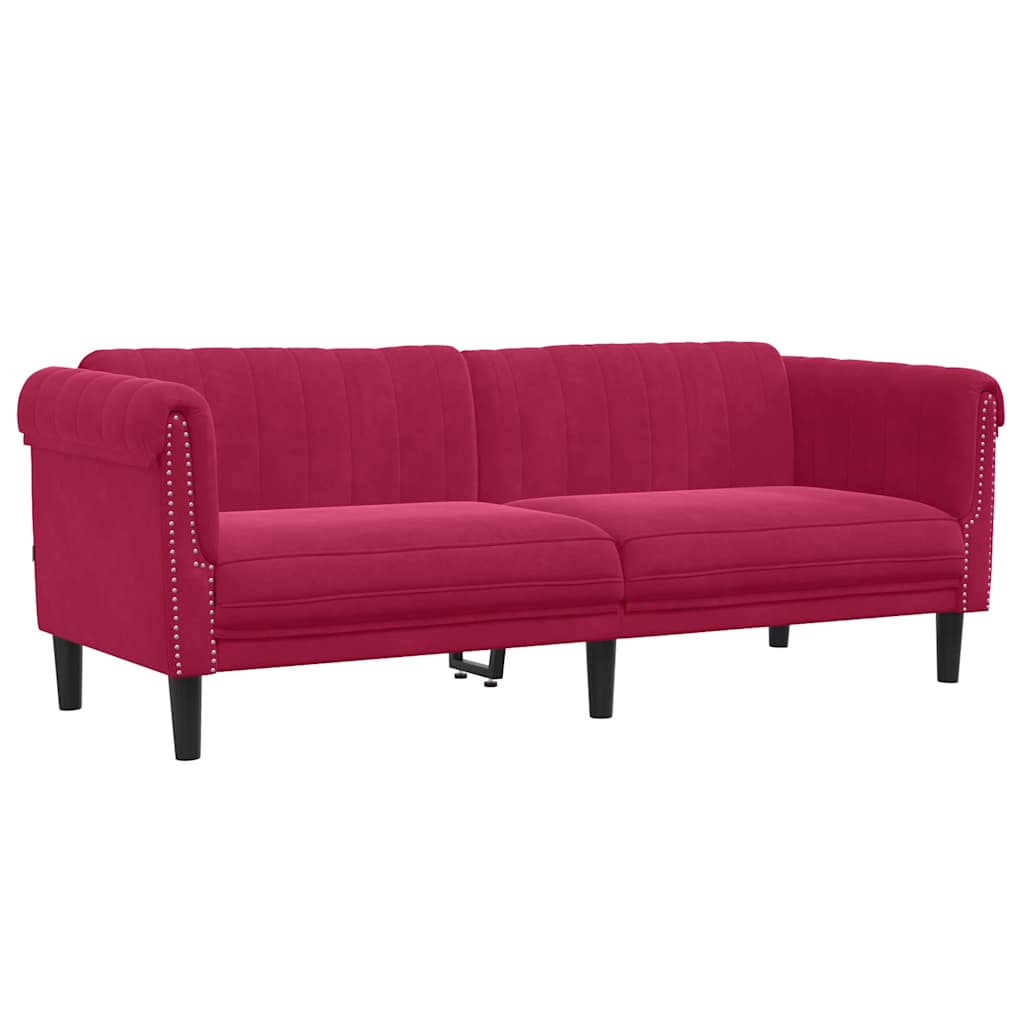 vidaXL Sofa 3-osobowa, winna czerwień, tapicerowana aksamitem