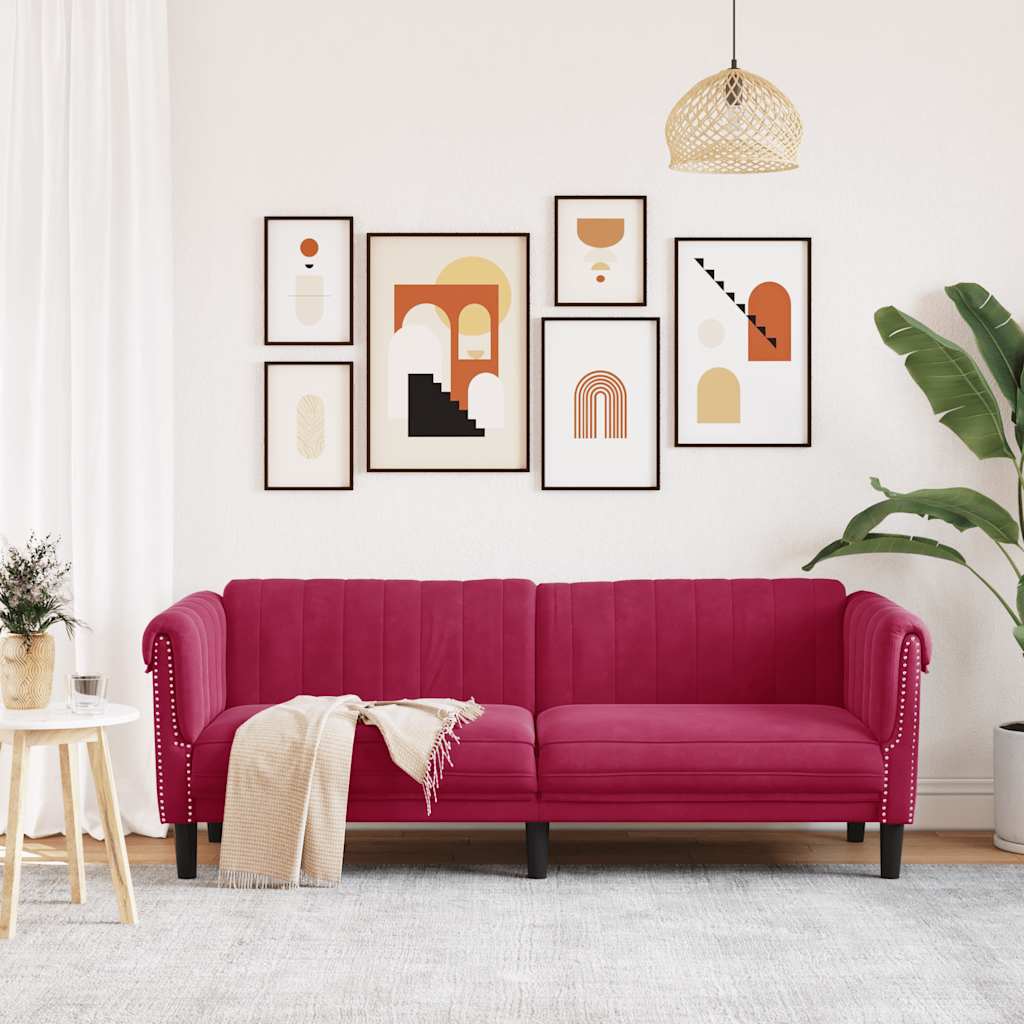 vidaXL Sofa 3-osobowa, winna czerwień, tapicerowana aksamitem