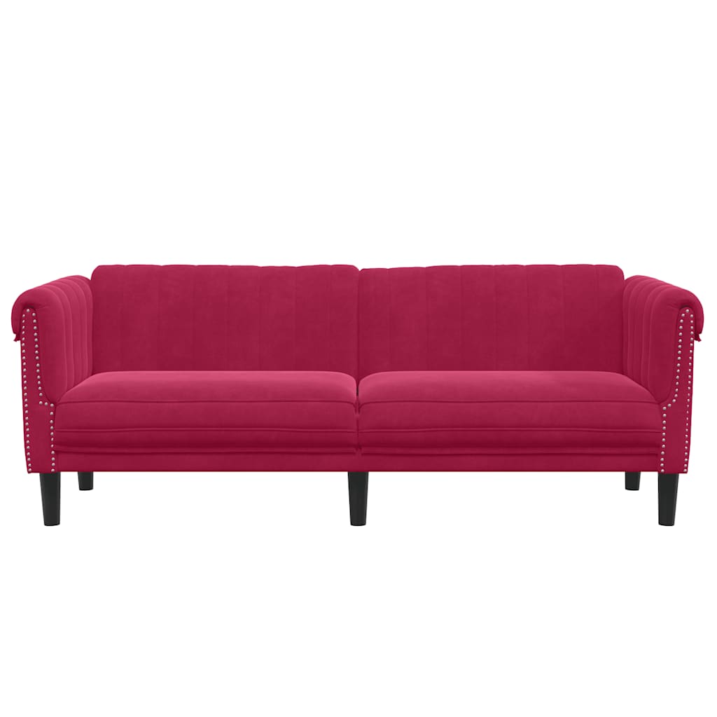 vidaXL Sofa 3-osobowa, winna czerwień, tapicerowana aksamitem