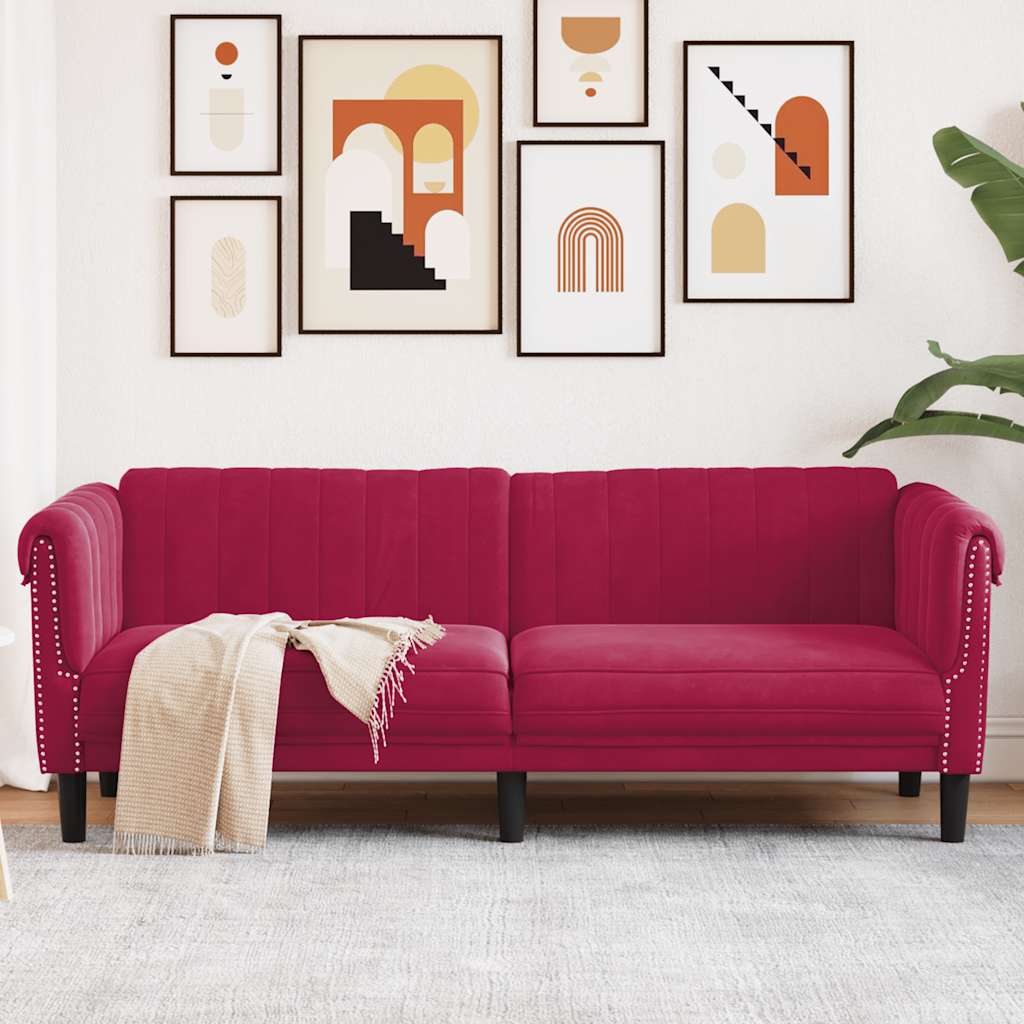 vidaXL Sofa 3-osobowa, winna czerwień, tapicerowana aksamitem