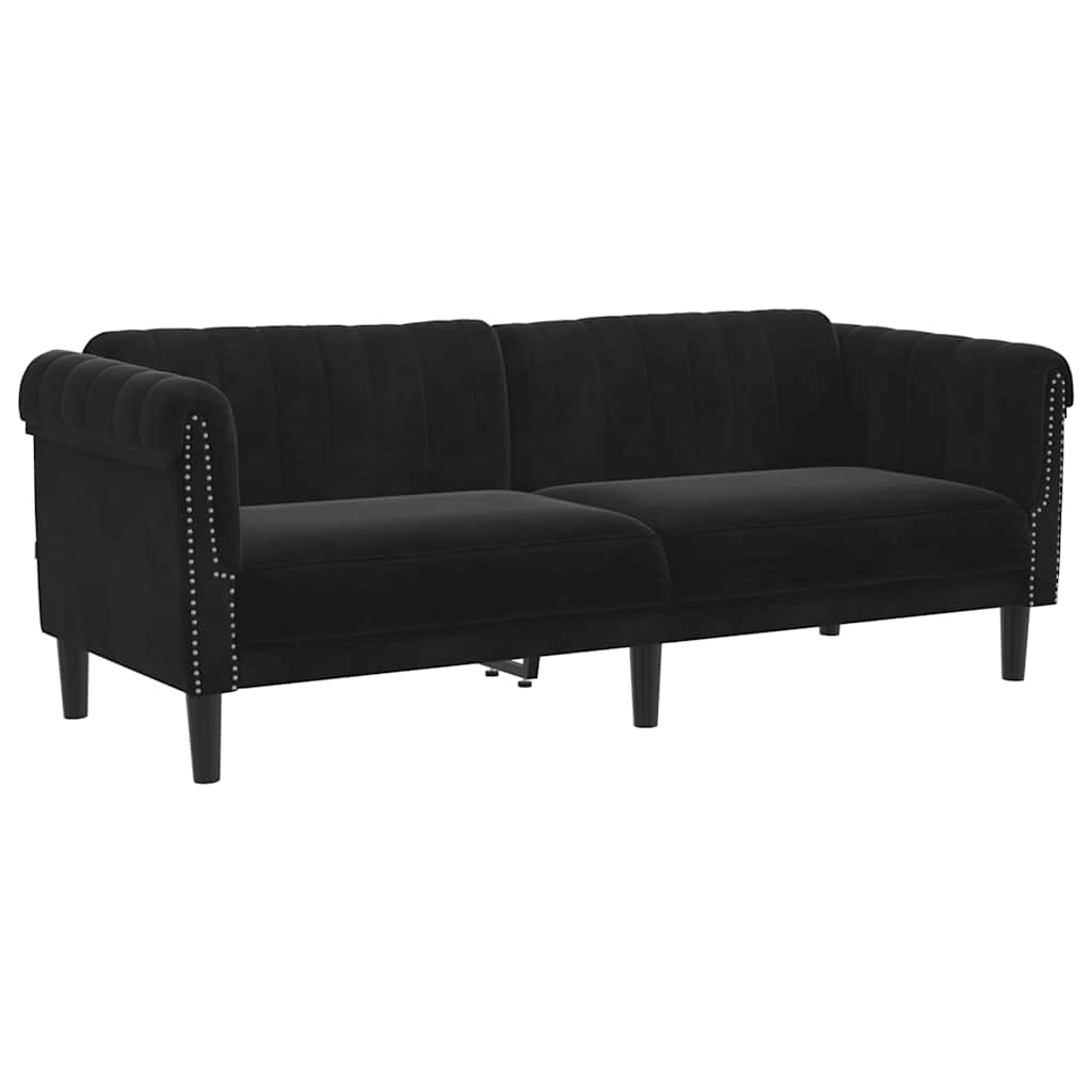 vidaXL Sofa 3-osobowa, czarna, tapicerowana aksamitem