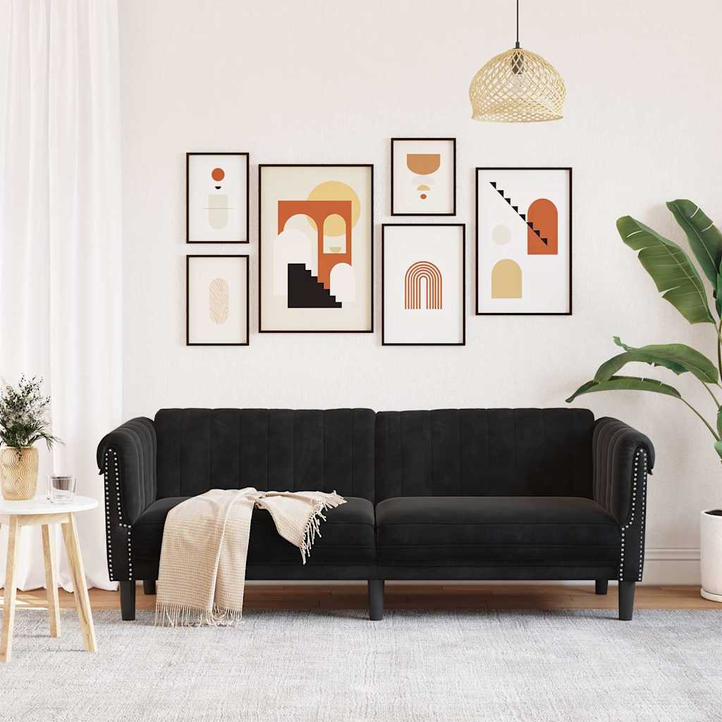 vidaXL Sofa 3-osobowa, czarna, tapicerowana aksamitem