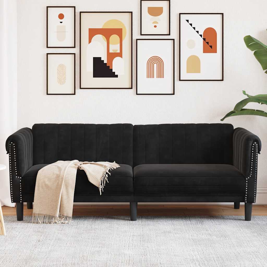 vidaXL Sofa 3-osobowa, czarna, tapicerowana aksamitem