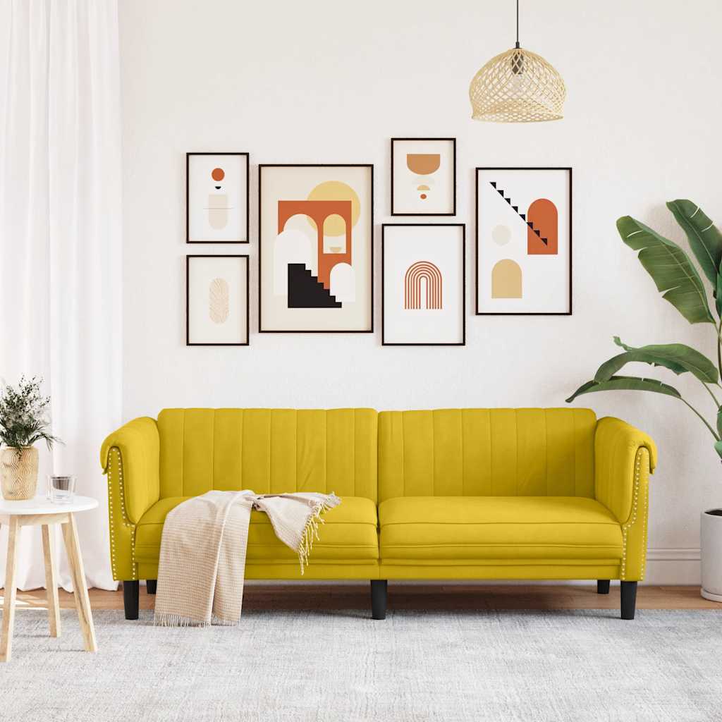 vidaXL Sofa 3-osobowa, żółta, tapicerowana aksamitem