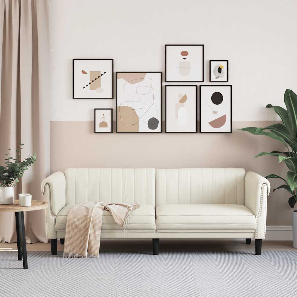 vidaXL Sofa 3-osobowa, kremowa, tapicerowana aksamitem