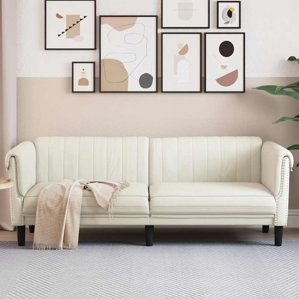 vidaXL Sofa 3-osobowa, kremowa, tapicerowana aksamitem