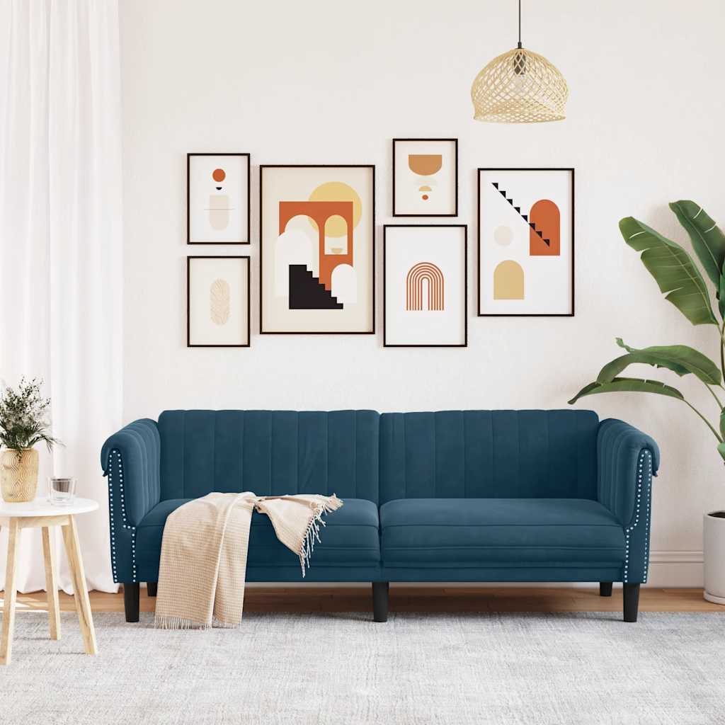 vidaXL Sofa 3-osobowa, niebieska, tapicerowana aksamitem
