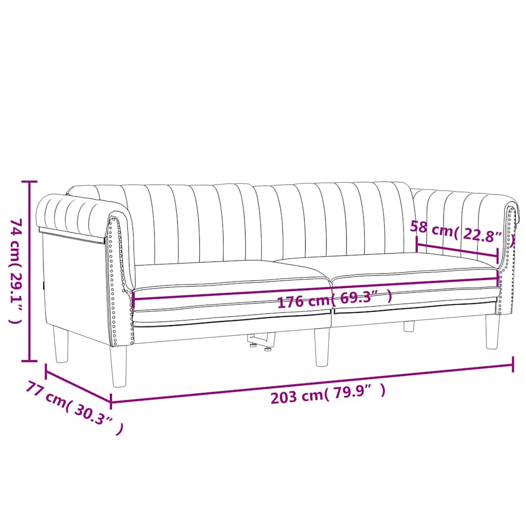 vidaXL Sofa 3-osobowa, niebieska, tapicerowana aksamitem