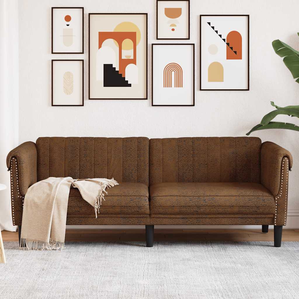 vidaXL Sofa 3-os., brązowa, sztuczna skóra zamszowa