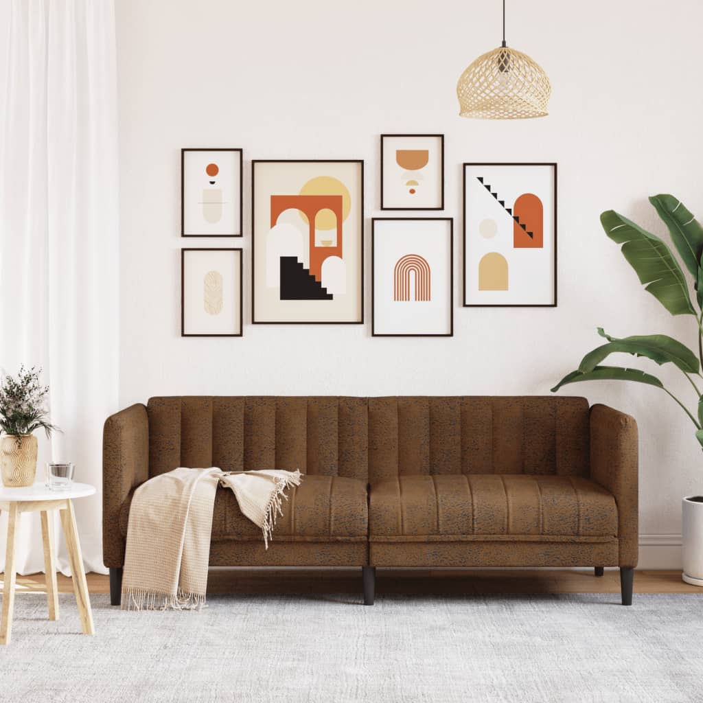 vidaXL Sofa 2-os., brązowa, sztuczna skóra zamszowa