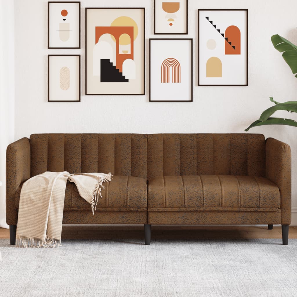 vidaXL Sofa 2-os., brązowa, sztuczna skóra zamszowa
