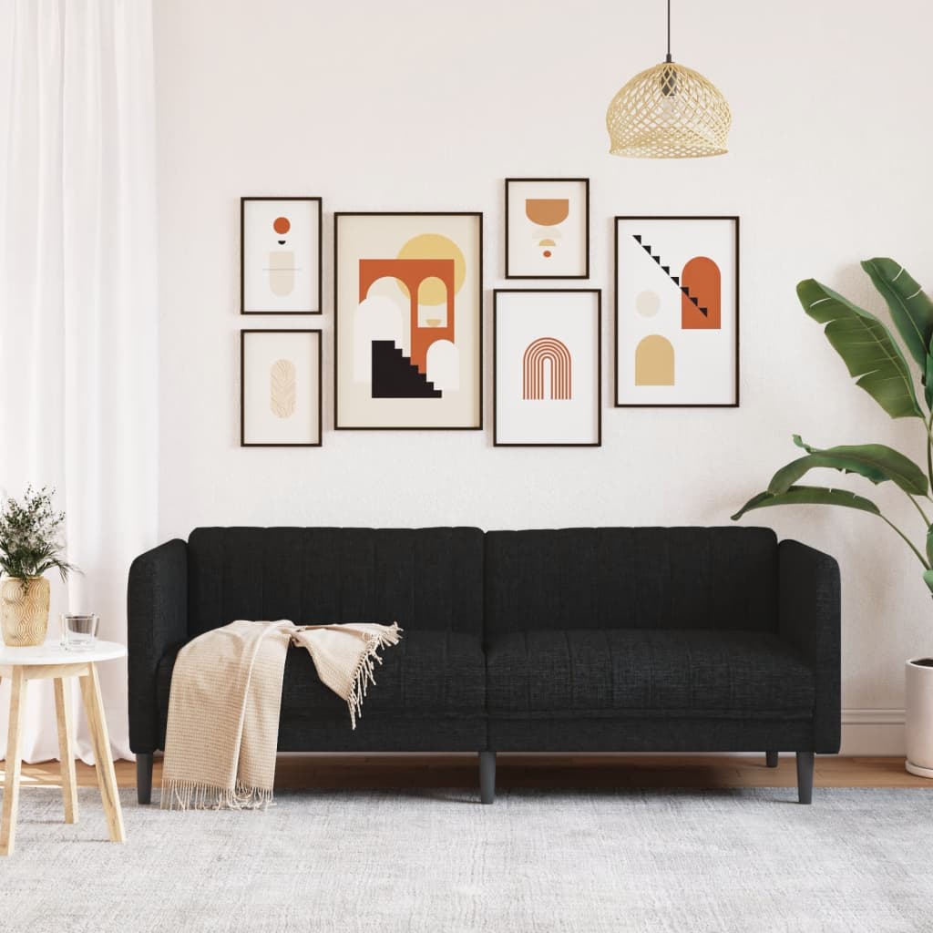 vidaXL Sofa 3-osobowa, czarna, tapicerowana tkaniną
