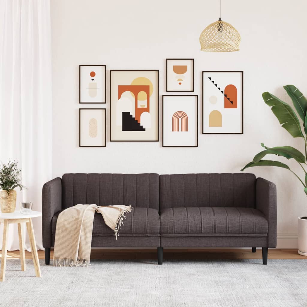 vidaXL Sofa 3-osobowa, ciemnobrązowa, tapicerowana tkaniną