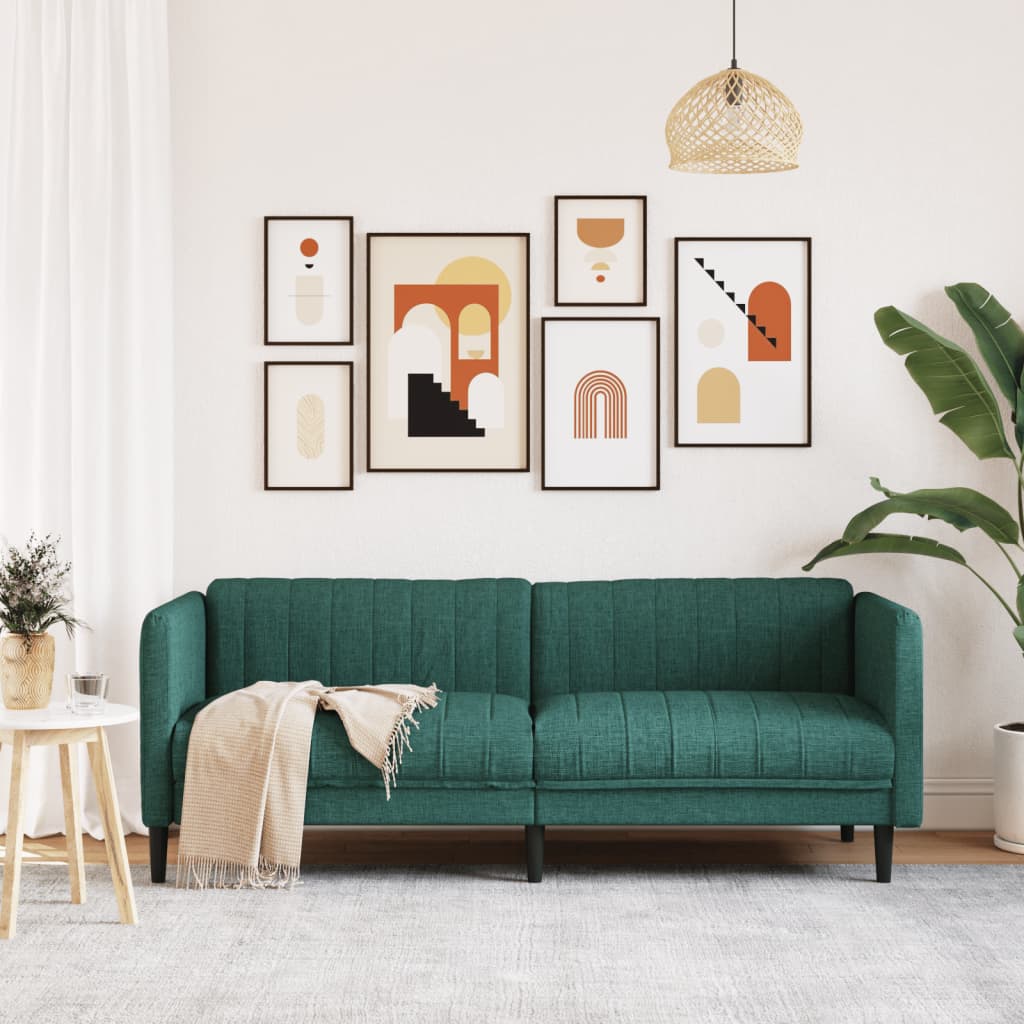 vidaXL Sofa 3-osobowa, ciemnozielona, tapicerowana tkaniną