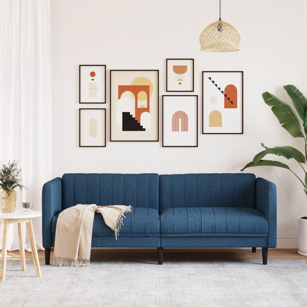 vidaXL Sofa 3-osobowa, niebieska, tapicerowana tkaniną