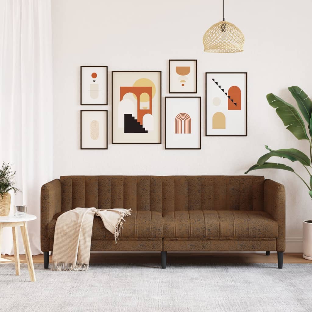 vidaXL Sofa 3-os., brązowa, sztuczna skóra zamszowa