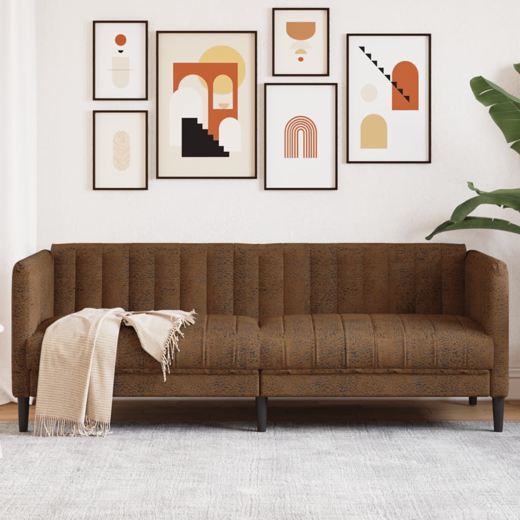 vidaXL Sofa 3-os., brązowa, sztuczna skóra zamszowa