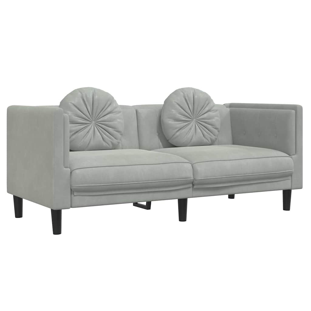 vidaXL Sofa 2-osobowa z poduszkami, jasnoszara, aksamit
