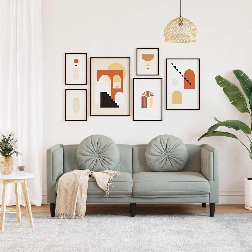 vidaXL Sofa 2-osobowa z poduszkami, jasnoszara, aksamit