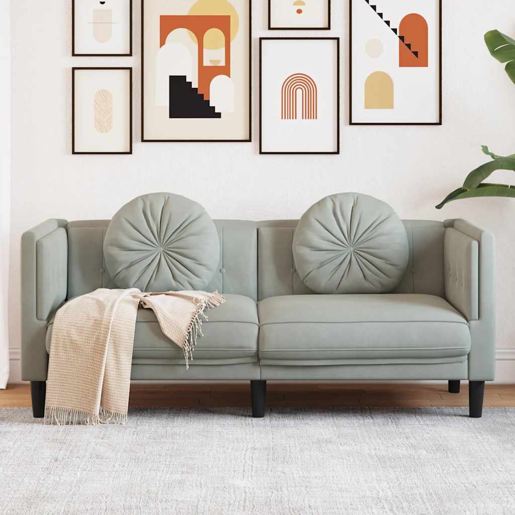 vidaXL Sofa 2-osobowa z poduszkami, jasnoszara, aksamit