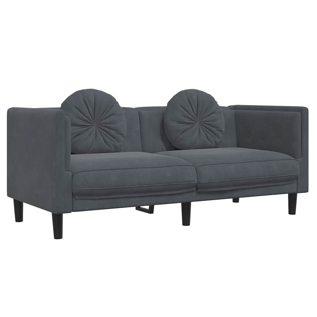 vidaXL Sofa 2-osobowa z poduszkami, ciemnoszara, aksamit