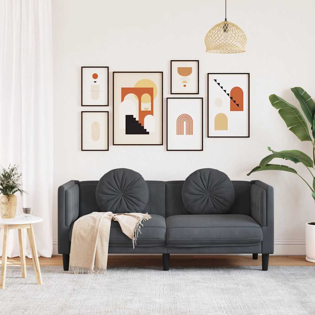 vidaXL Sofa 2-osobowa z poduszkami, ciemnoszara, aksamit