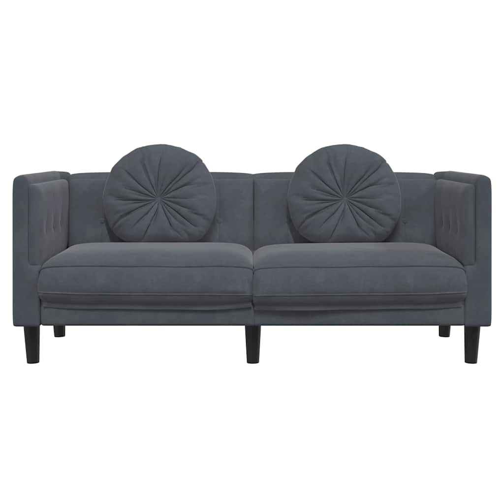 vidaXL Sofa 2-osobowa z poduszkami, ciemnoszara, aksamit
