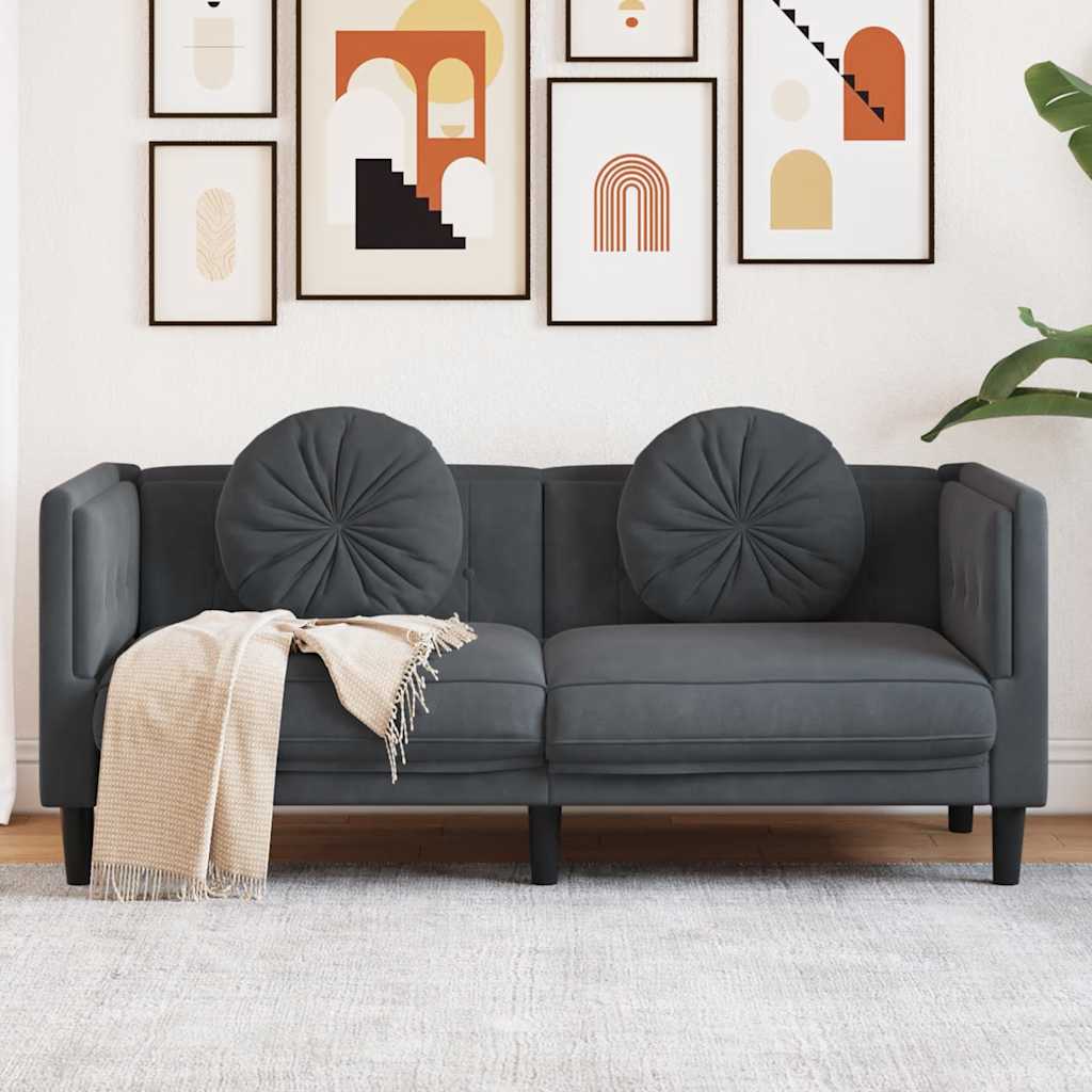 vidaXL Sofa 2-osobowa z poduszkami, ciemnoszara, aksamit