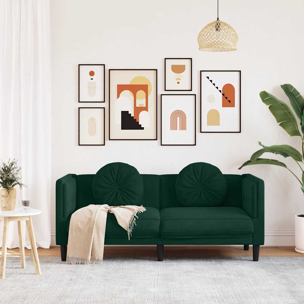vidaXL Sofa 2-osobowa z poduszkami, ciemnozielona, aksamit
