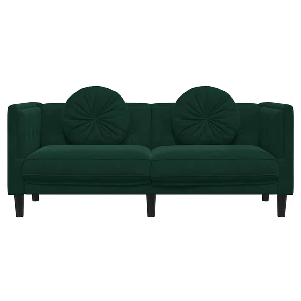 vidaXL Sofa 2-osobowa z poduszkami, ciemnozielona, aksamit