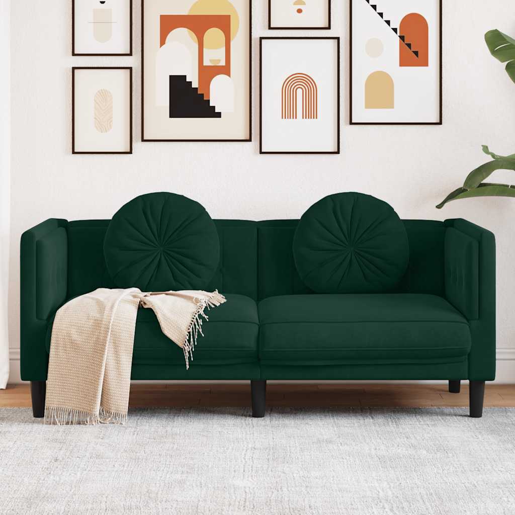 vidaXL Sofa 2-osobowa z poduszkami, ciemnozielona, aksamit