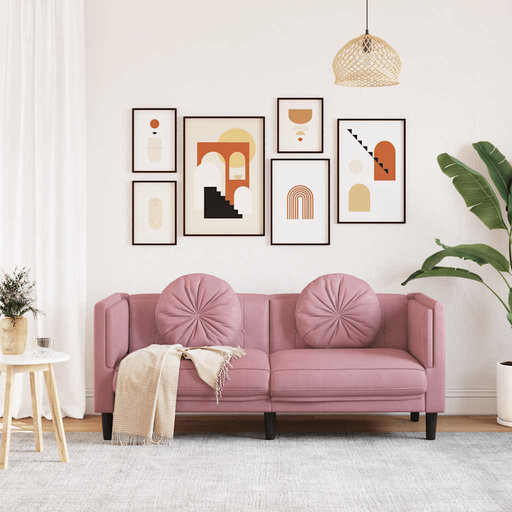 vidaXL Sofa 2-osobowa z poduszkami, różowa, aksamit