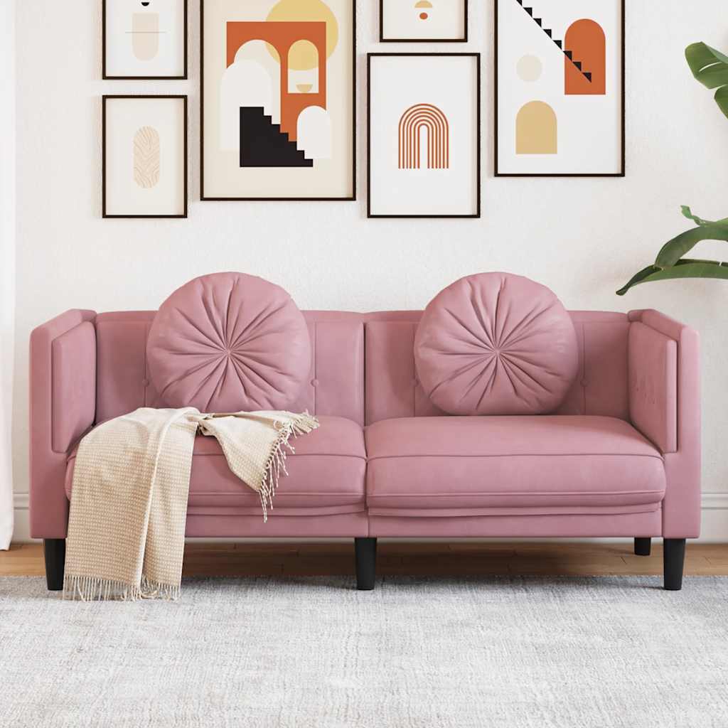 vidaXL Sofa 2-osobowa z poduszkami, różowa, aksamit