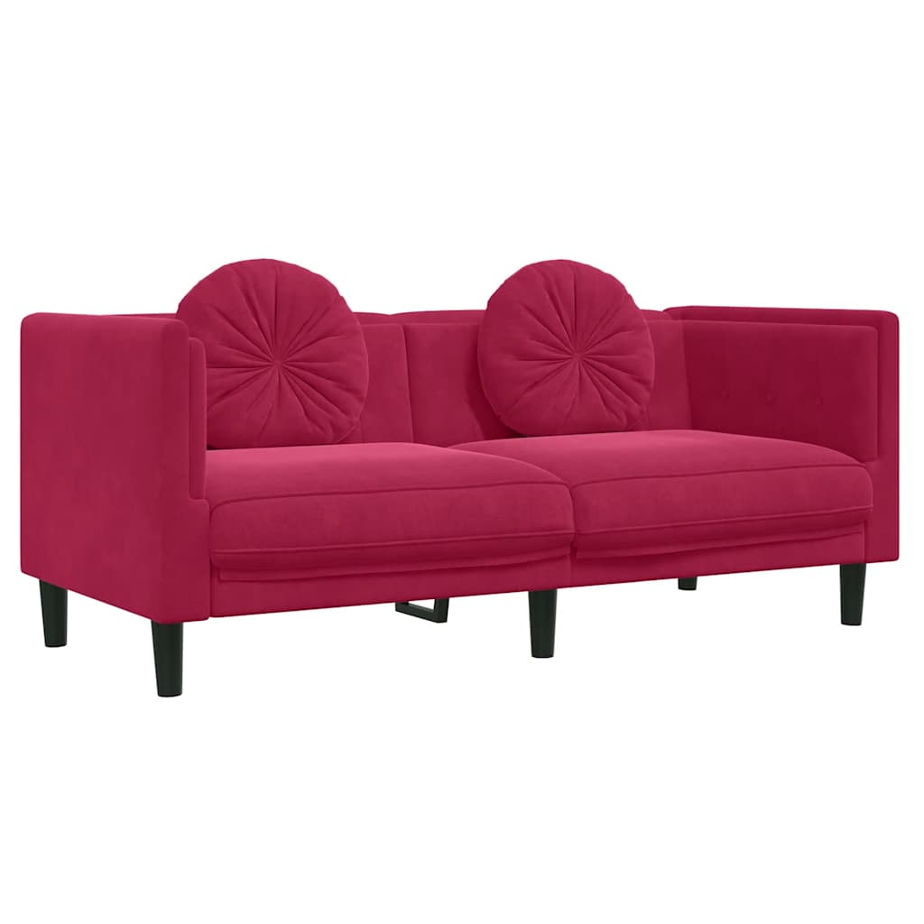 vidaXL Sofa z poduszkami, 2-osobowa, czerwone wino, aksamitna