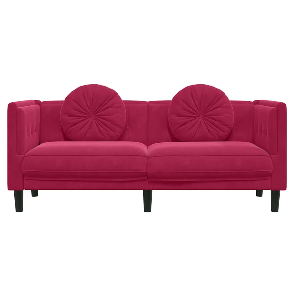vidaXL Sofa z poduszkami, 2-osobowa, czerwone wino, aksamitna