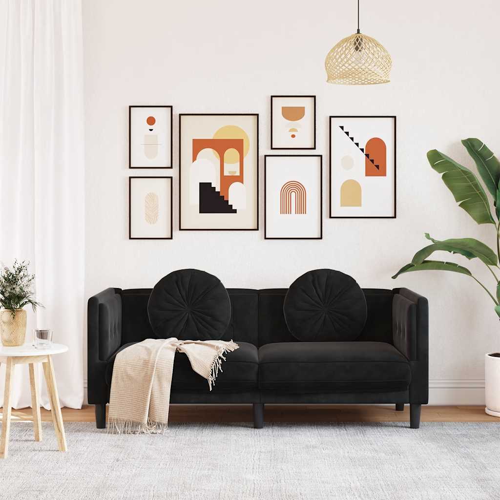 vidaXL Sofa 2-osobowa z poduszkami, czarna, aksamit