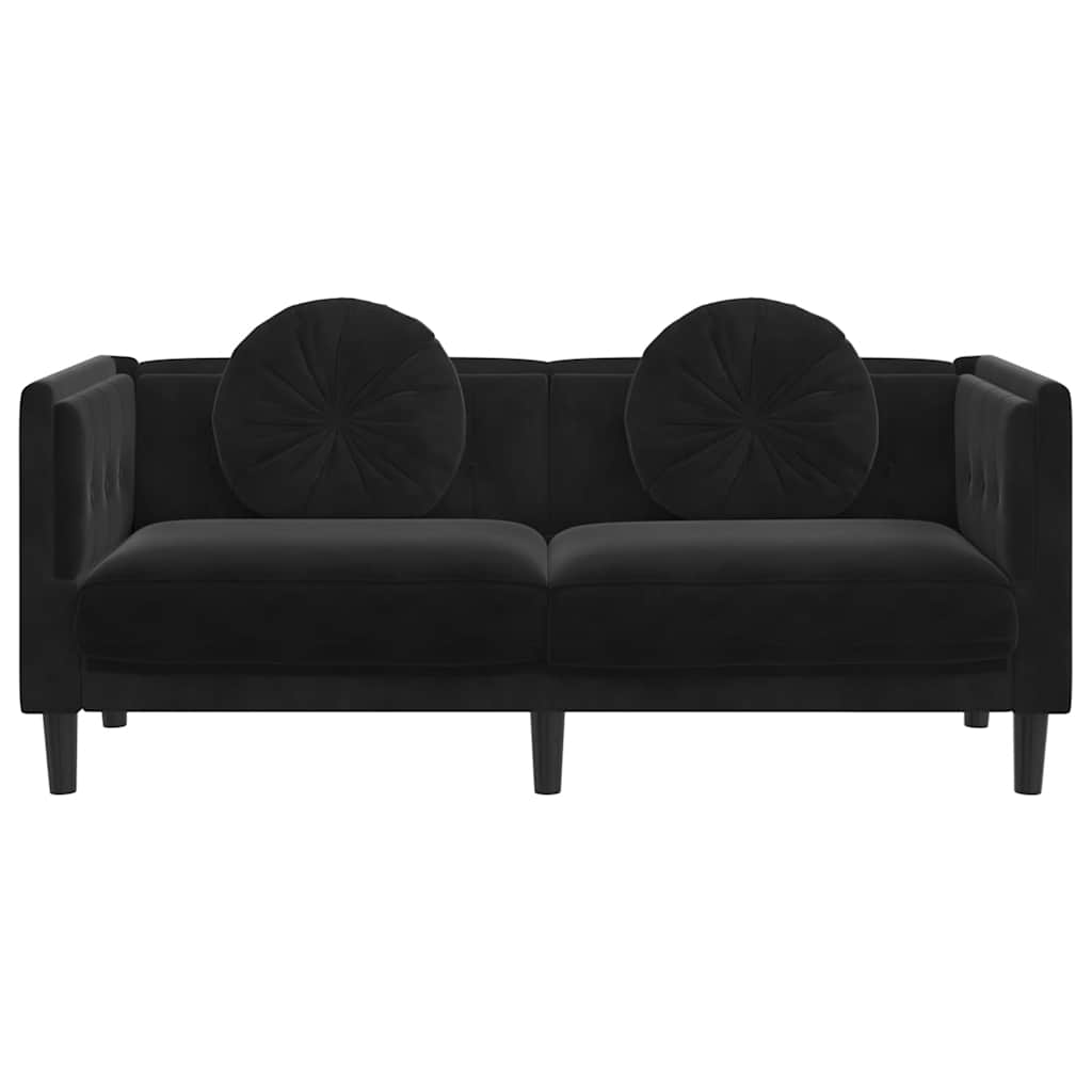 vidaXL Sofa 2-osobowa z poduszkami, czarna, aksamit