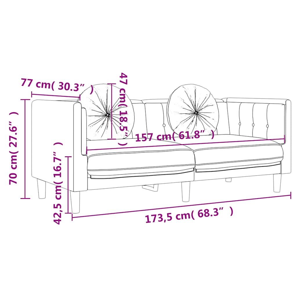 vidaXL Sofa 2-osobowa z poduszkami, czarna, aksamit