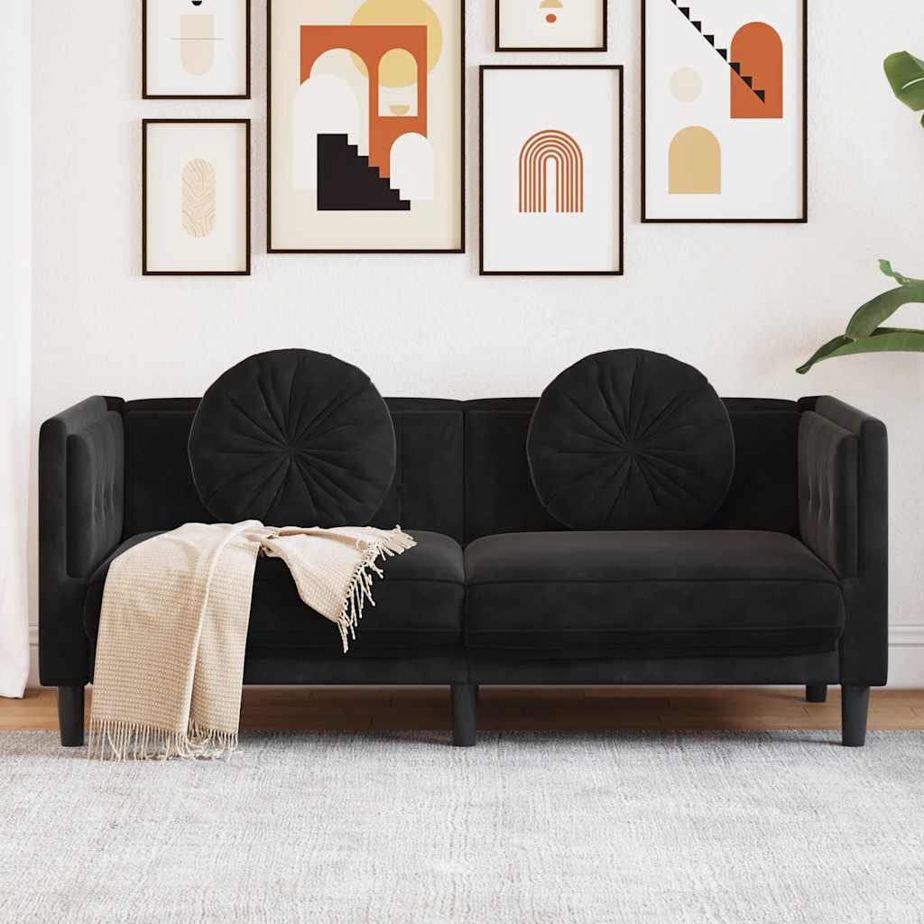 vidaXL Sofa 2-osobowa z poduszkami, czarna, aksamit