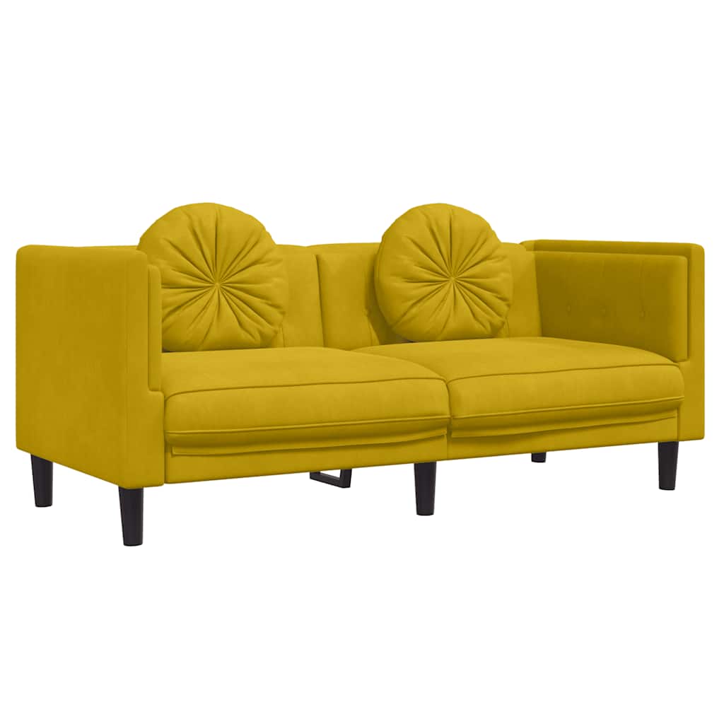 vidaXL Sofa 2-osobowa z poduszkami, żółta, aksamit